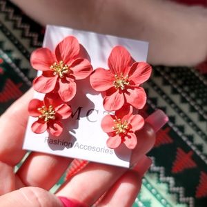Just In Time For Holidays, Ceramic Hibiscus Dangle Earrings